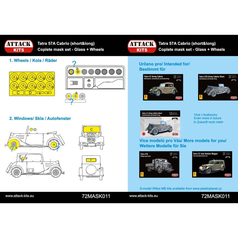 1/72 Tatra T57A Cabrio - complete mask set (glass plus wheels) For Attack kits