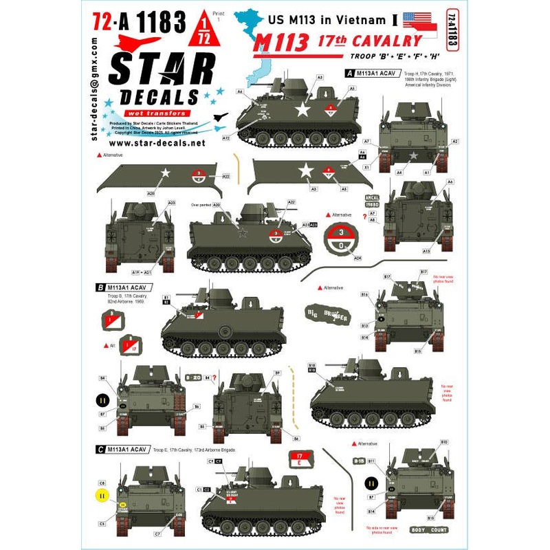 1/72 US M113 in Vietnam # 1. M113A1 ACAV. 17th Cavalry. Troop B, E, F and H.