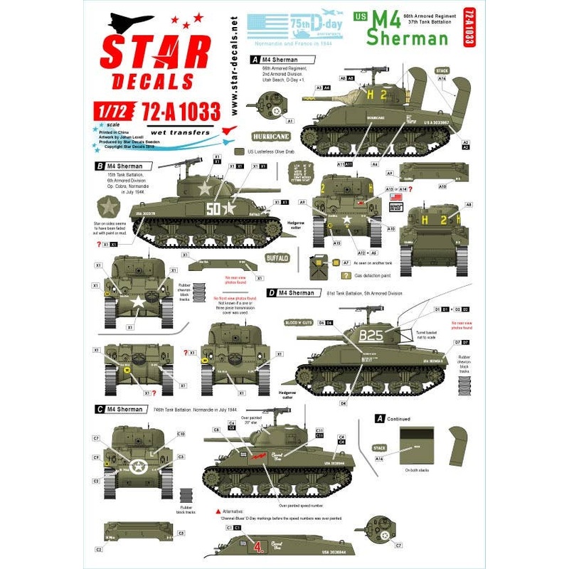 1/72 US M4 Sherman 75th-D-Day-Special Normandy and France in 1944