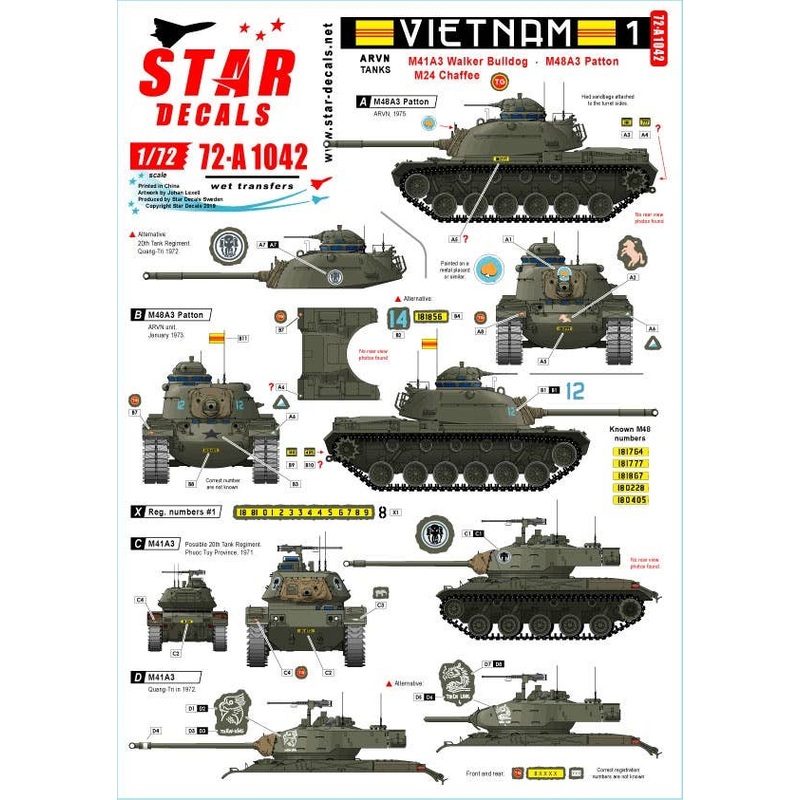 1/72 Vietnam ARVN #1 M24 Chaffee, M41 Walker Bulldog and M48A3 Patton in South Vietnam Army