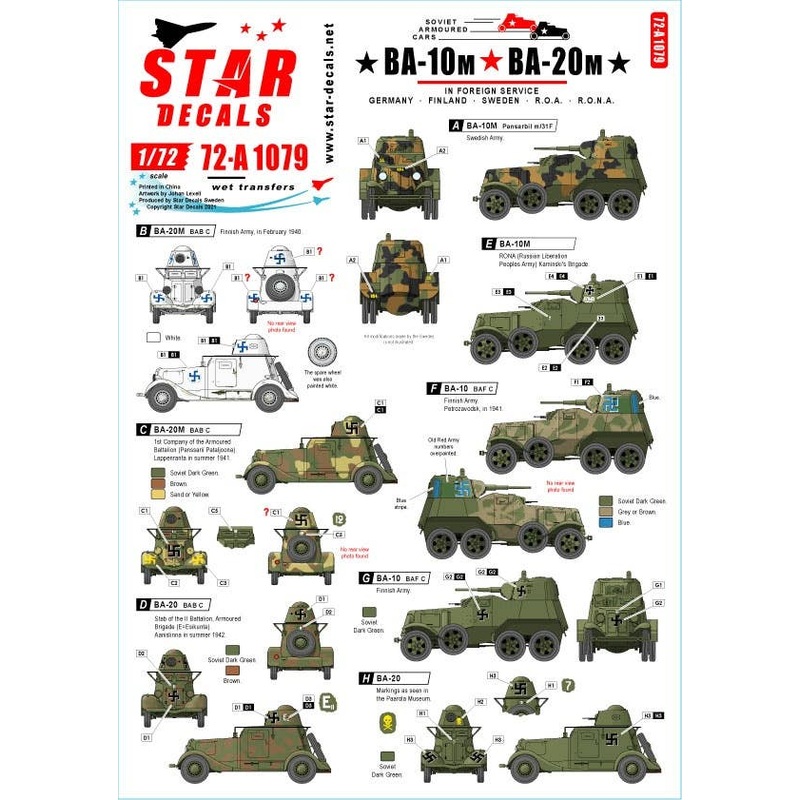 1/72 WW.II BA-10M / BA-20M Armored Vehicles Operated By Foreign Troops Germany / Sweden / Finland / ROA / RONA