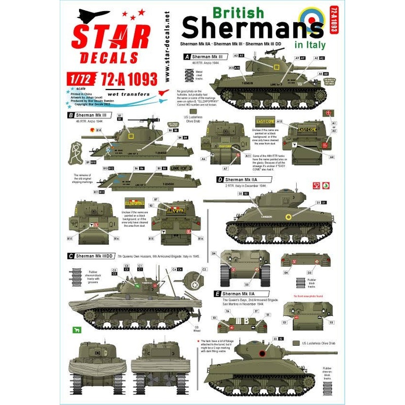 1/72 WW.II British Shermans in Italy Sherman MkII A (76mm) Sherman MkIII Sherman MkIII DD