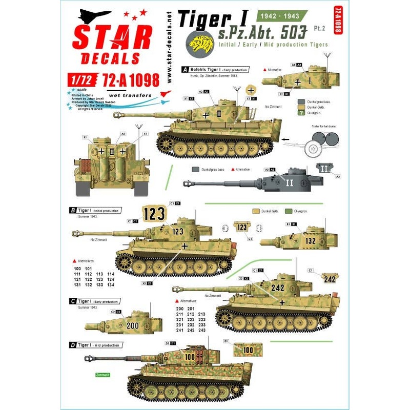1/72 WW.II German Tiger I 503rd Heavy Tank Battalion #2 1942 - 43 Very Early Type Early Type Mid Type