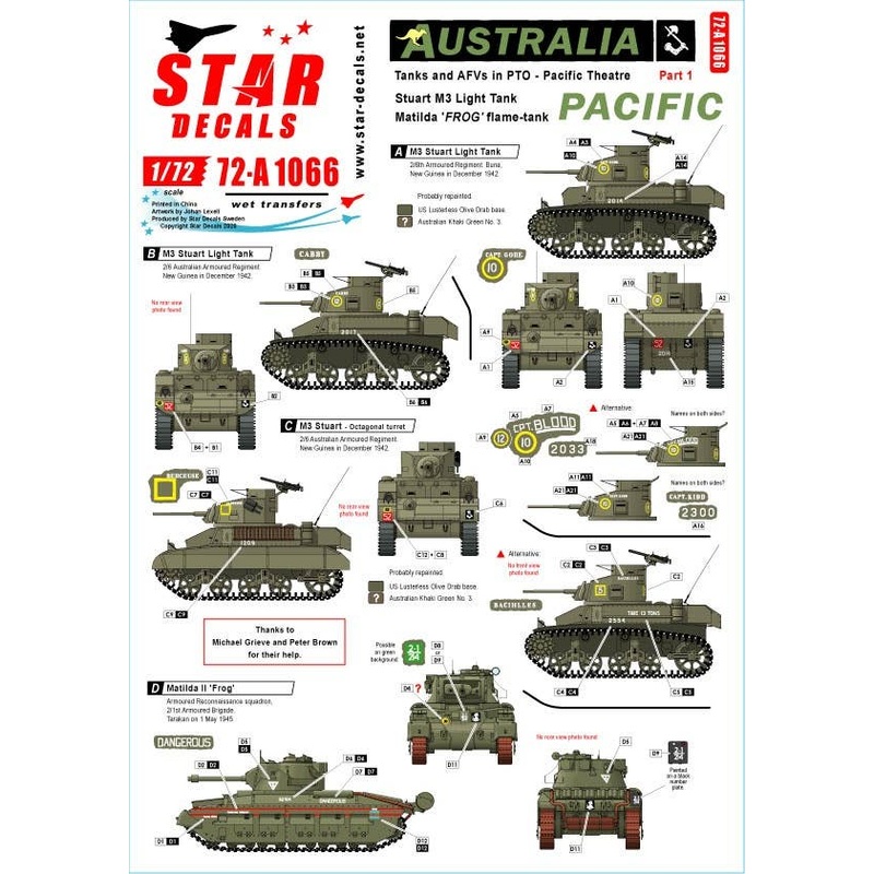 1/72 WWII Australian Defense Force # 1 Australian Defense Force M3 Stuart And Mathilda Flame Tank