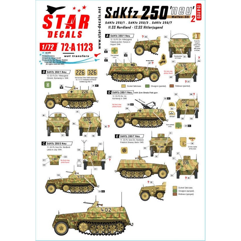 1/72 WWII German Western Front Sd.Kfz.250 Neu #2 Waffen-SS Marking Collection 11th SS Volunteer Armored Grenadier Division Nordland / 12th SS Armored Division Hitler Youth