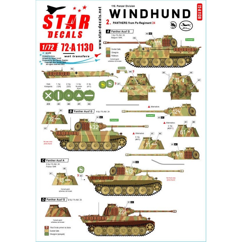 1/72 WWII German Windhund Unit #2 24th Tank Regiment's Panther Tank A/G