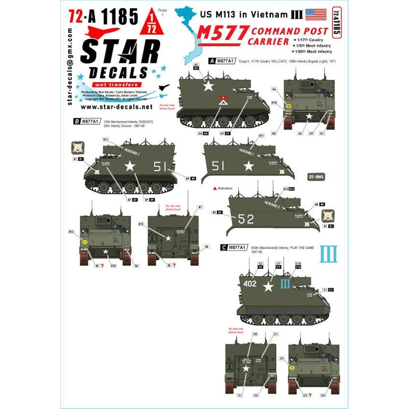 US M113 in Vietnam # 3. M577A1 Command Post Carrier. 1/17th Cavalry, 1/5th Mech Infantry, 1/50th Mech Infantry.