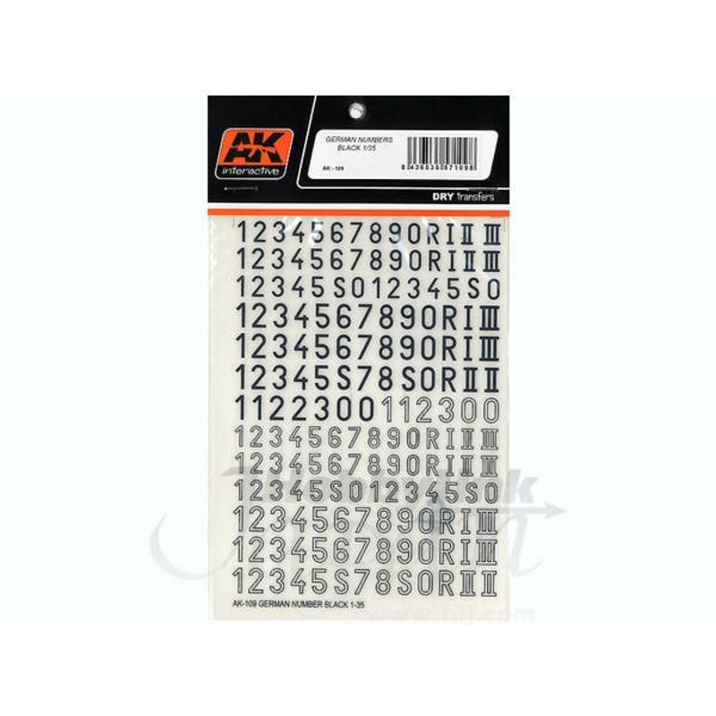 1/35 German Numbers Black Dry Transfers