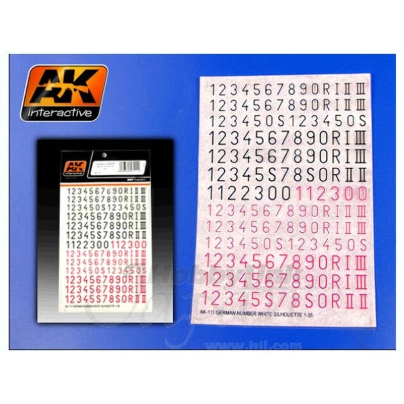 1/35 German Numbers White Siloutte Dry Transfers