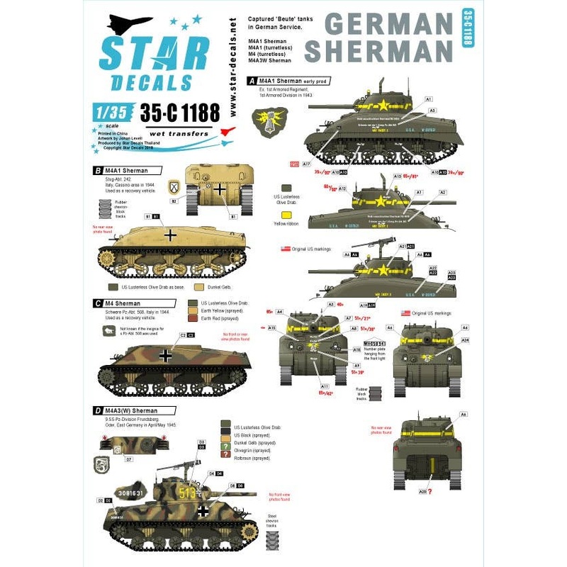 1/35 German Sherman Captured / Beute Tanks in German Service M4A1, M4A1 (Recovery), M4 (Recovery), M4A3(W) Sherman