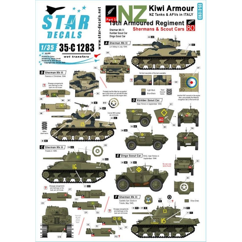 1/35 Kiwi Armour #3 19th Armoured Regiment in Italy Shermans and Scout Cars