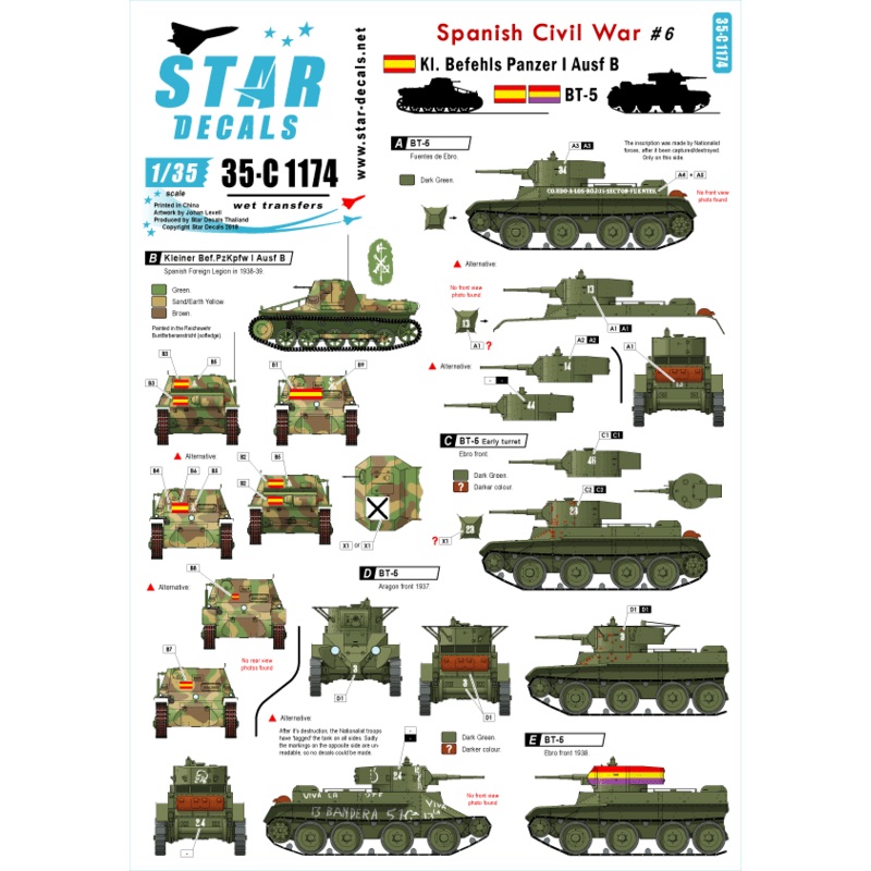 1/35 Spanish Civil War #6 Kl.Befehls Panzer I Ausf B and BT-5 Fast Tank Nationalist and Republican Markings