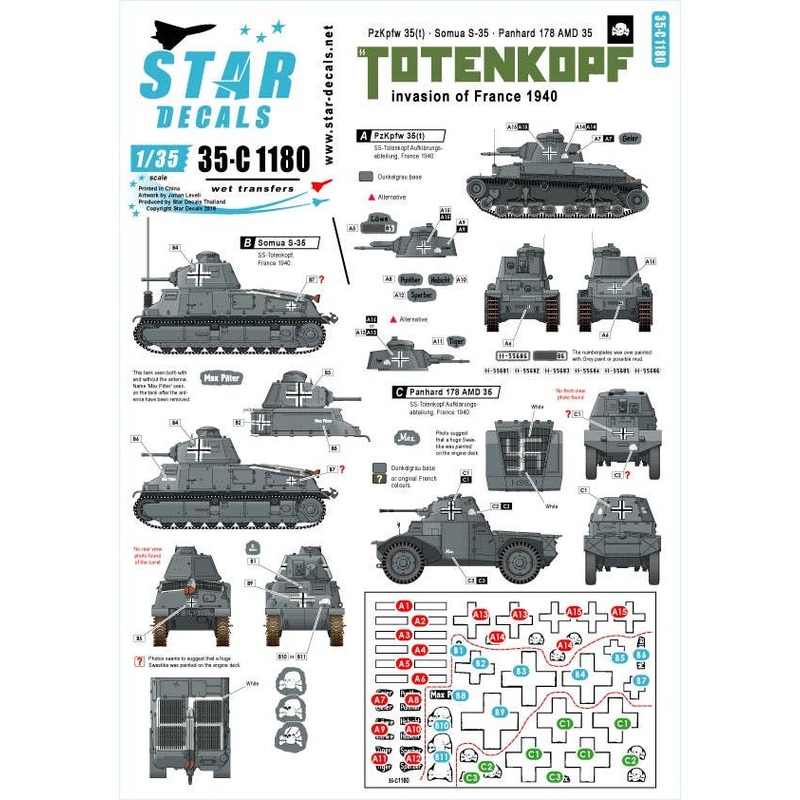 1/35 SS-Totenkopf Invasion of France 1940 PzKpfw 35(t), S-35 Somua, Panhard 178 AMD 35