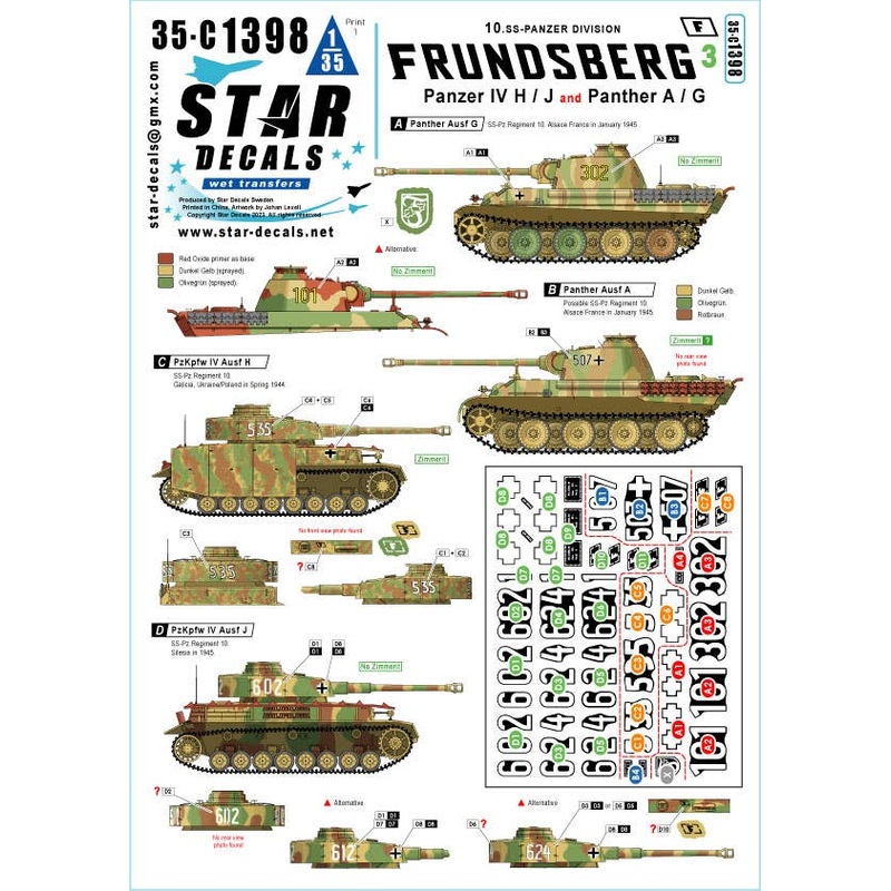 1/35 WWII German 10th SS Panzer Division Frunzberg Vehicle #3 Panzer IV H/J type/Panther A/G type