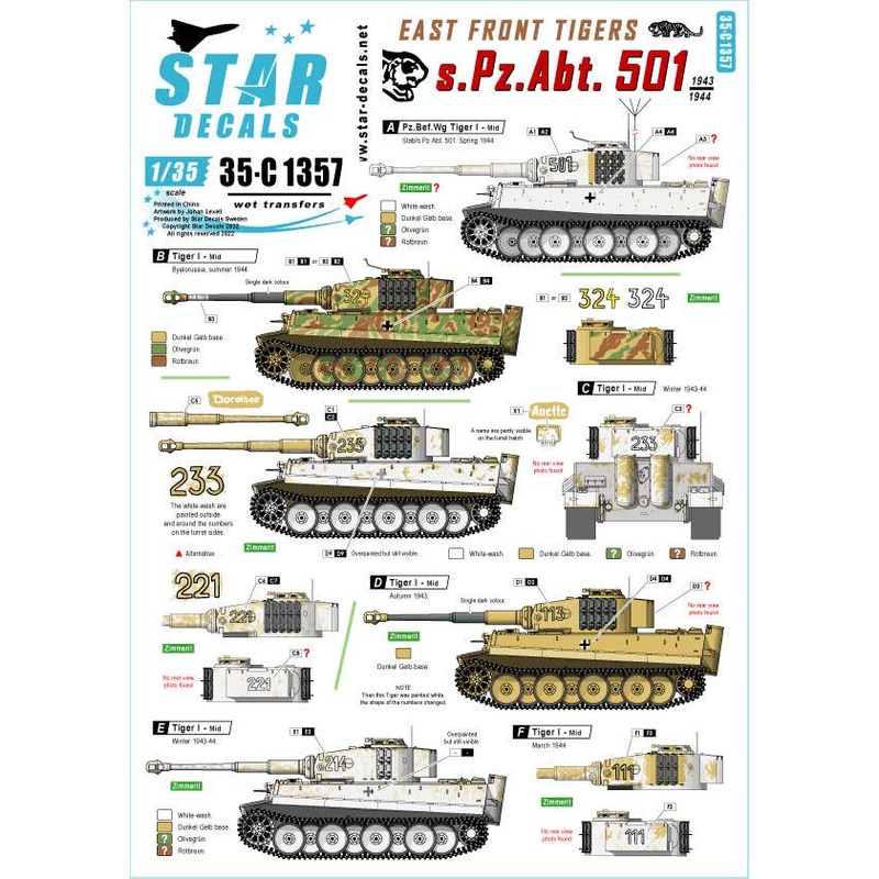 1/35 WWII German Eastern Front Tiger I #1 501st Heavy Armored Battalion Tiger I Heavy Tank / Command Tank Medium Production (1943-44)