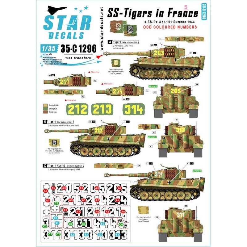1/35 WWII German Waffen SS Tiger # 5 Odd Turret Number Ss 101St Heavy Tank Battalion In France Summer 1944