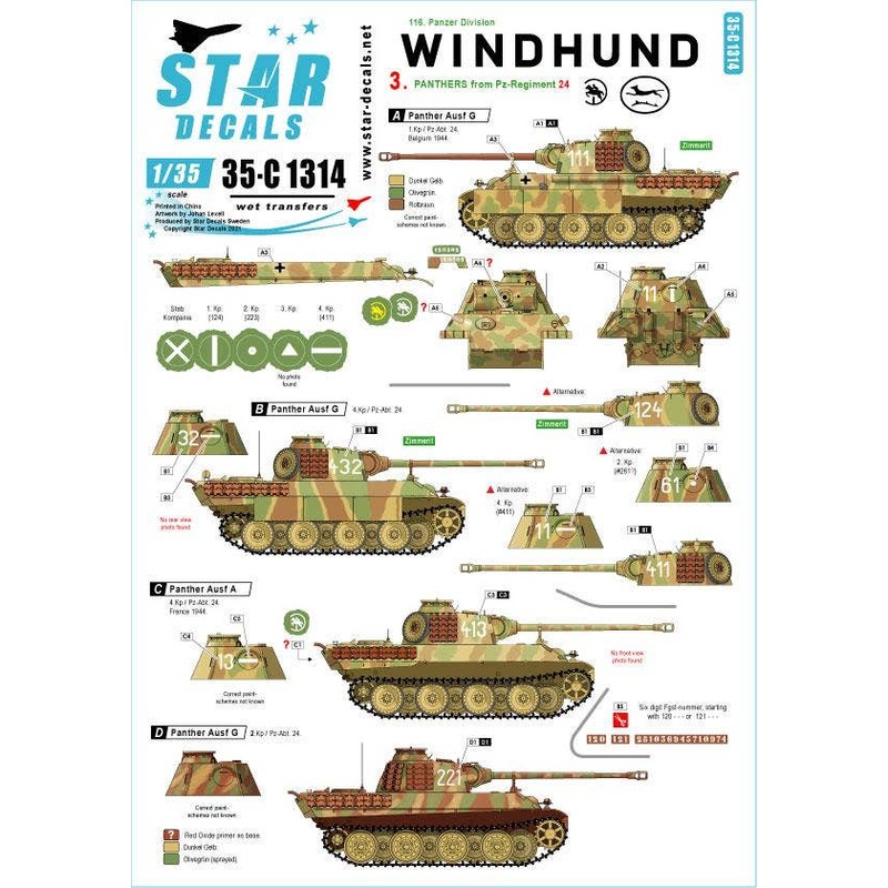 1/35 WWII Germany Greyhound #3 Panther Tank Belonging to the 24th Tank Regiment of the 116th Panzer Division