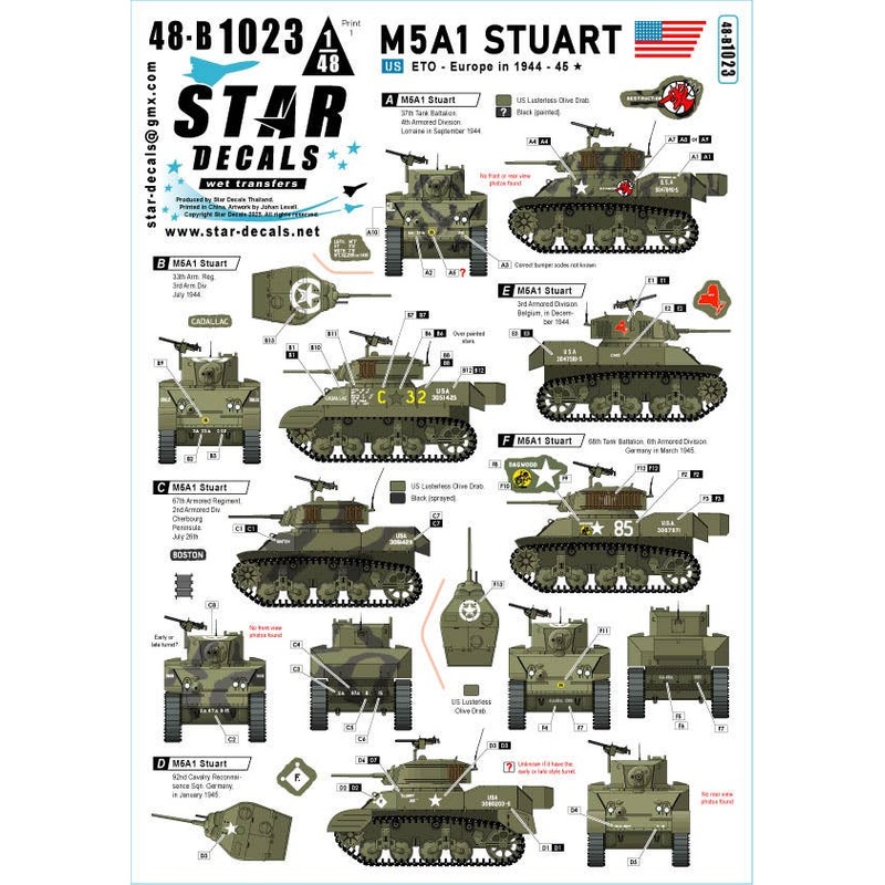 1/48 US M5A1 Stuart - Light Tank. NW Europe in 1944-45.