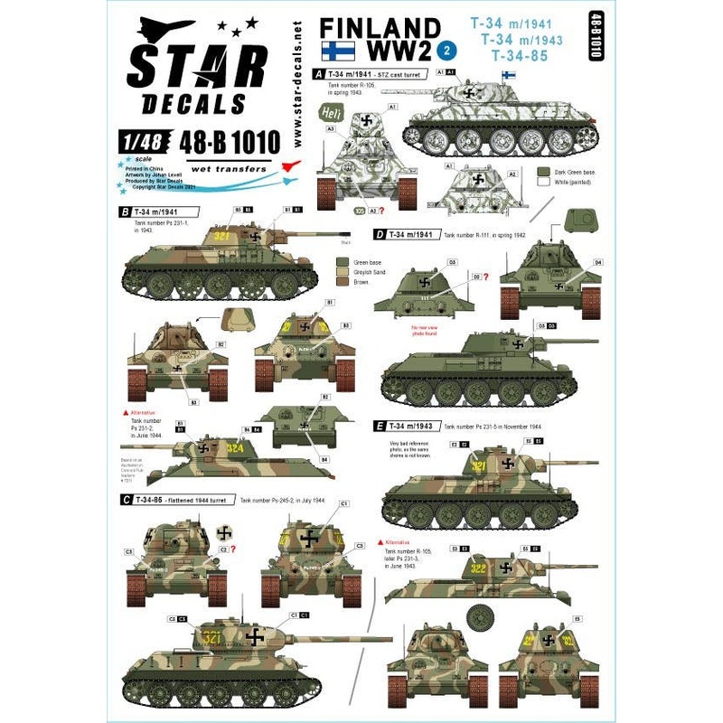 1/48 WW.II World War II Finland # 2 T-34m / 41 T-34m / 43 T-34 / 85