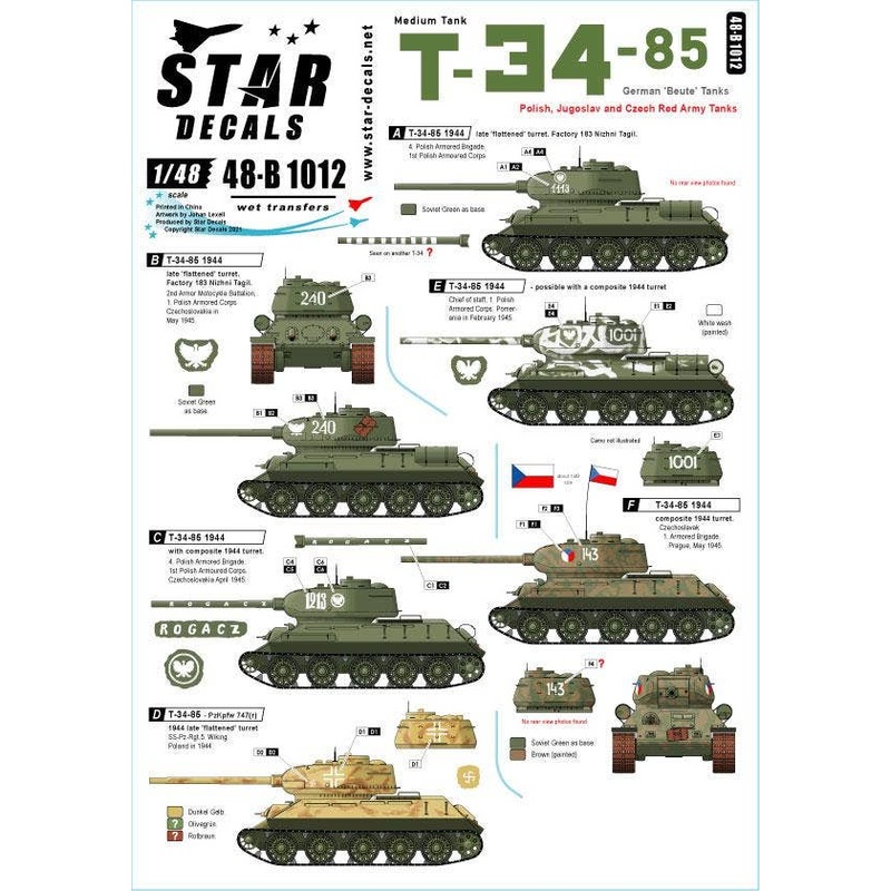 1/48 WWII Russia / So T-34-85 Medium Tank Foreign T-34-85 German Capture Tank Poland Yugoslavia Czech Red Army