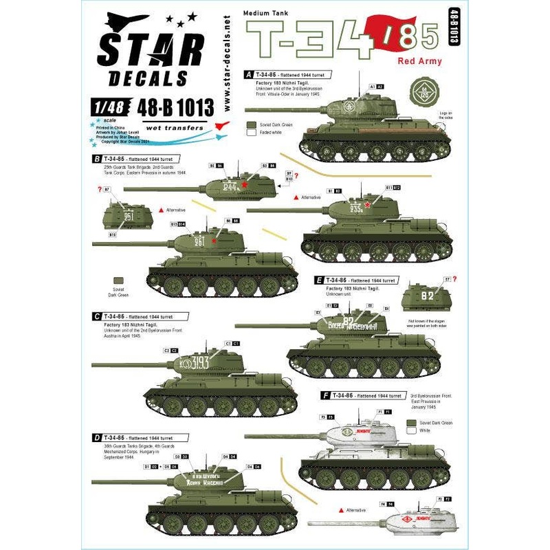 1/48 WWII Soviet T-34-85 Medium Tank Soviet Red Army T-34 / 85 Tank 1944 - 45
