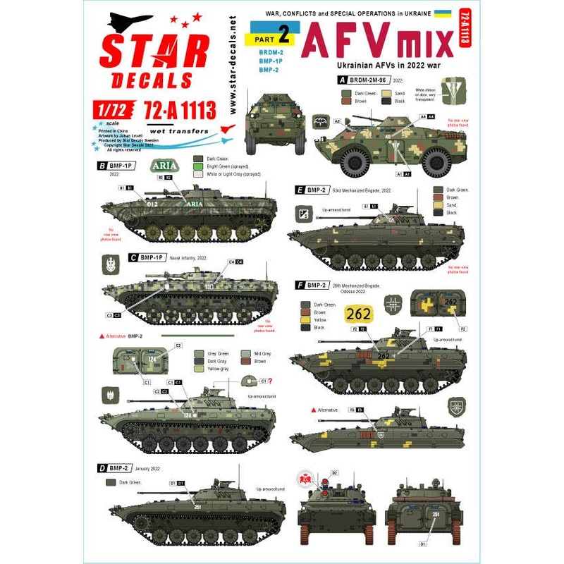 1/72 Current Ukrainian War #2 Armored Combat Vehicles of the Ukrainian Army BRDM-2 BMP-1P BMP-2 (2022)