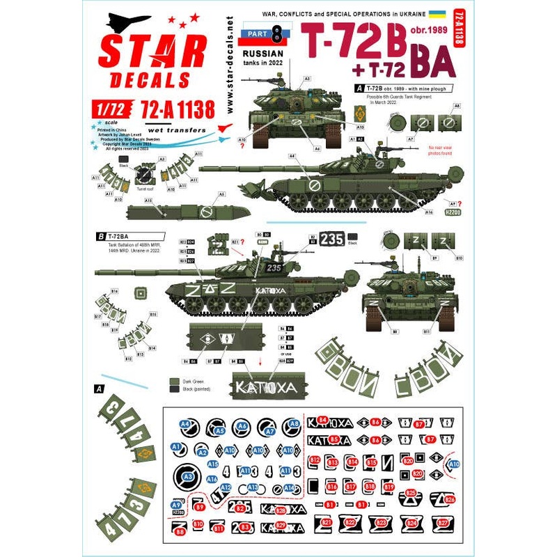 1/72 Current Use War in Ukraine #8 Russian T-72B (Mod.1989) / T-72BA Main Battle Tank (2022)