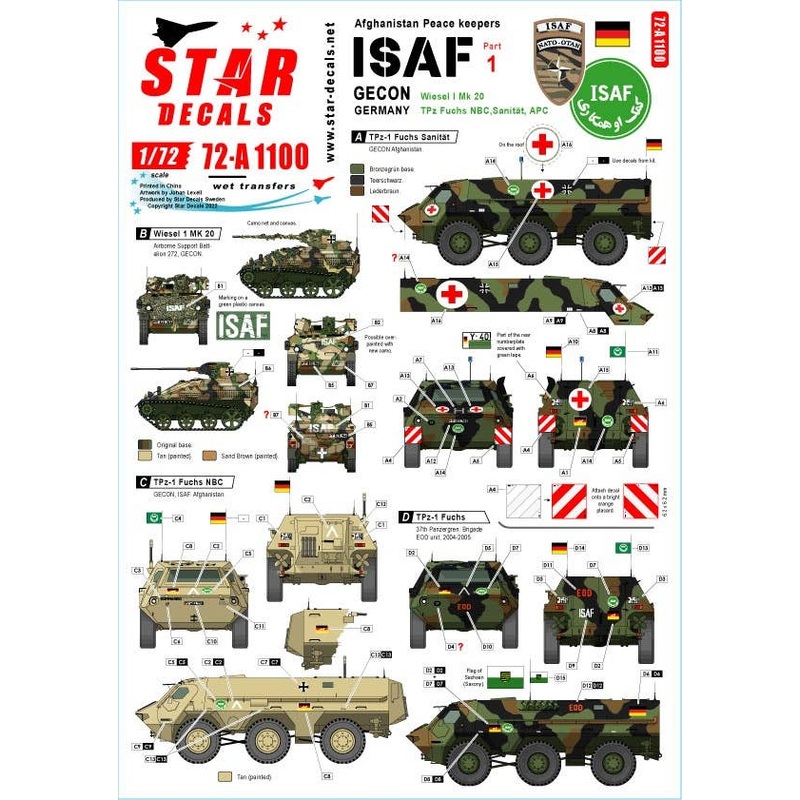 1/72 ISAF Afghanistan # 1 GECON German Peacekeeping Force Wiesel I Mk20 Hooks APC Hooks NBC Hooks First Aid Transport Specifications