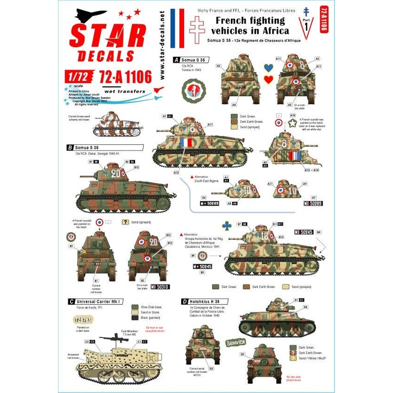 1/72 WW.II Free French Armored Vehicles in Africa Part 1 Somua S35 Universal Carrier Hotchkiss H39 Renault FT-17
