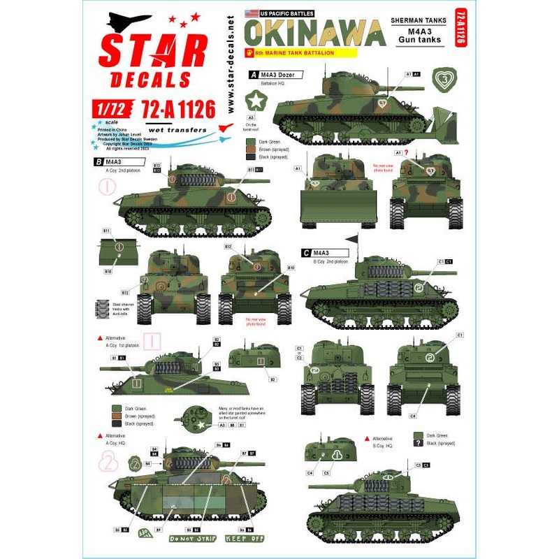 1/72 WWII US Pacific Front Battle of Okinawa US Marine Corps M4A3 Sherman tank