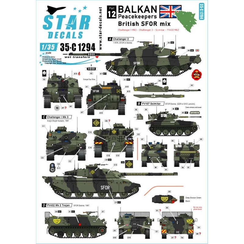 1/35 Current British Balkan Peacekeeping Force # 12 British Sfor Mixed Force Challenger 1 / Challenger 2 / Scimitar CVR(T) / FV432
