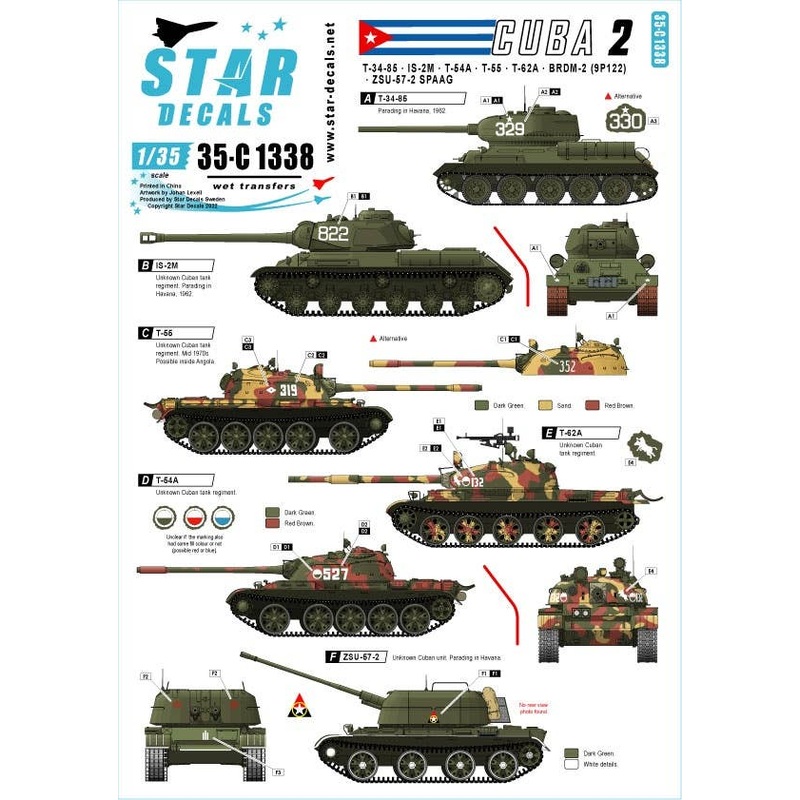 1/35 Tanks and AFVs in Cuba # 2 T-34 / 85 IS-2M T-54A / 55 / 62A ZSU-57-2 BRDM-2 (9P122)