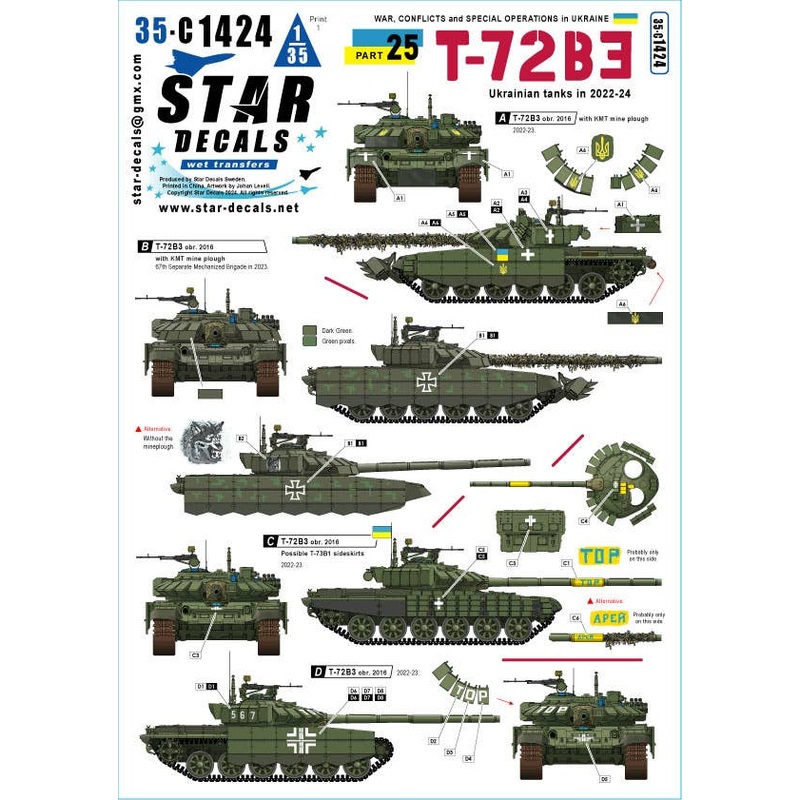 1/35 War in Ukraine # 25. Ukrainian T-72B3 obr 2016 in 2022-24.