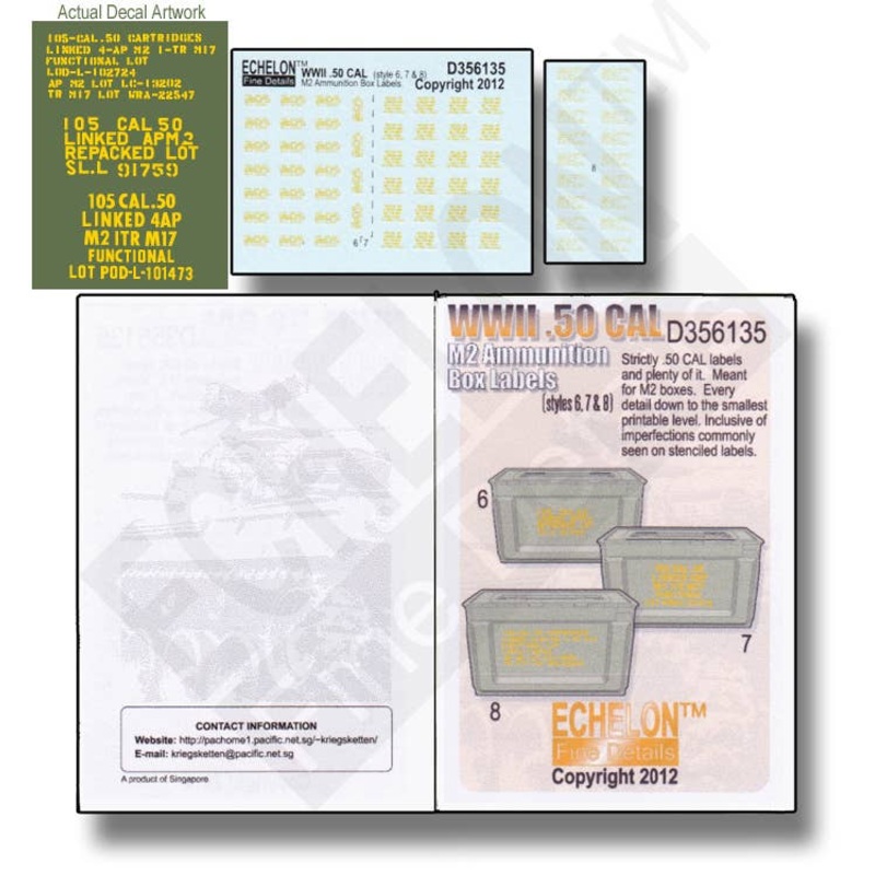 1/35 WWII American .50 cal M2 12.7mm Heavy Machine Gun Cartridge Stencil Set (style 6/7/8)