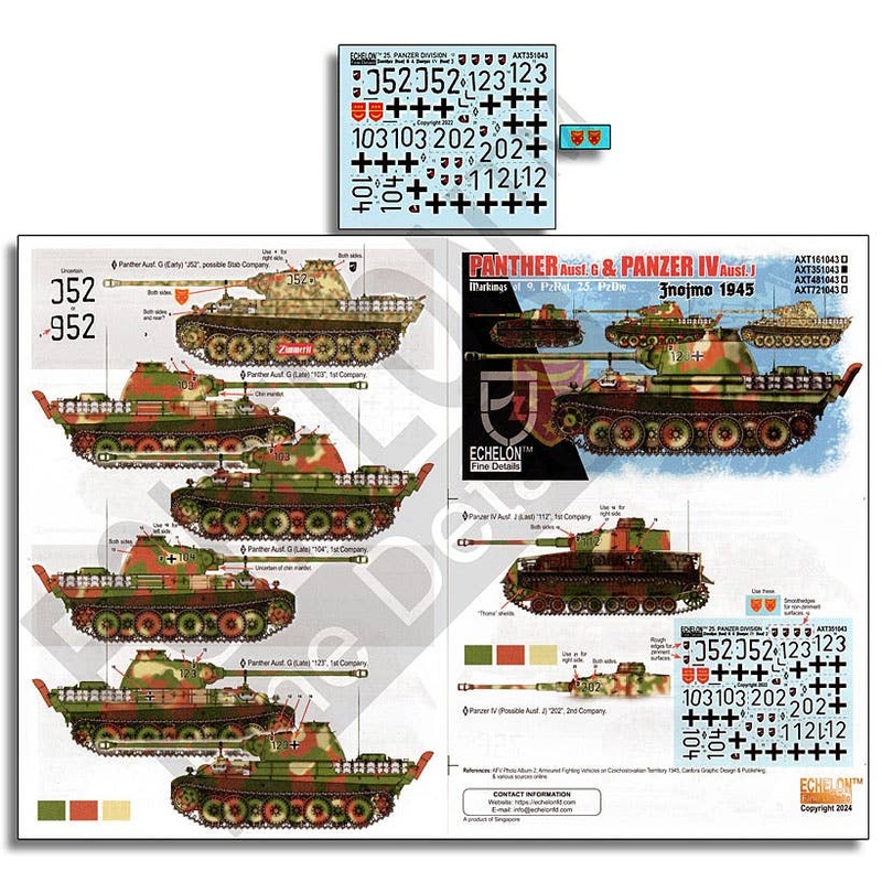 1/35 WWII Germany Panther Tanks and Panzer IV Tanks of the 9th Tank Regiment, 25th Panzer Division, Znojmo 1945