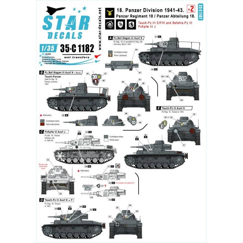 1/35 18 Panzer Division #2 Pz-Regiment 18 / Pz-Abteilung 18 Tauch-Pz III Ausf E, F and H, Befehls-Pz III Ausf H, PzKpfw III Ausf H