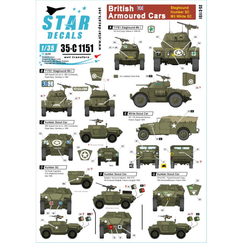 1/35 British Armoured Cars.Staghound, Humber SC, M3 White SC