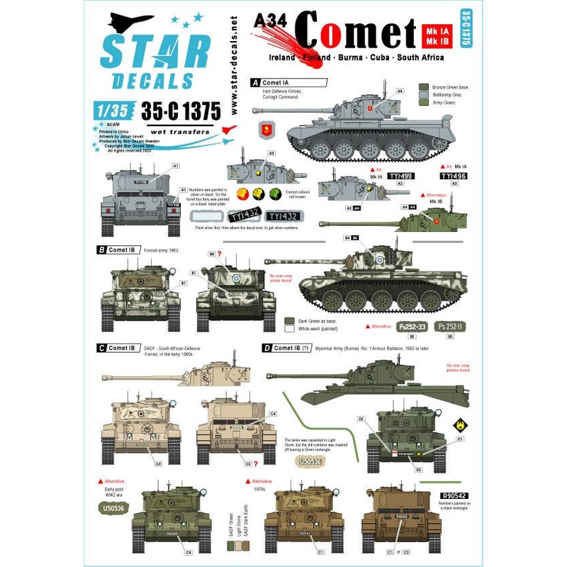 1/35 Current Use Great Britain Postwar A34 Comet Ireland / Finland / South Africa / Burma / Cuba