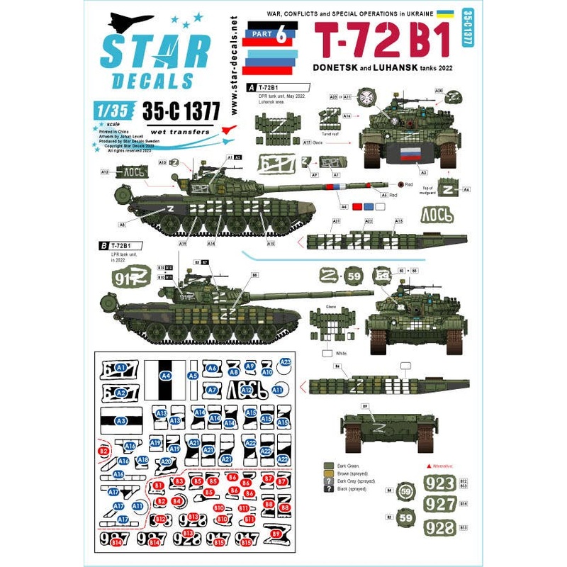1/35 Current Use War in Ukraine #6 Donetsk / Lugansk T-72B1 tank (2022)