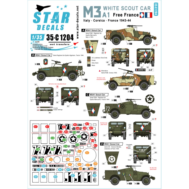 1/35 Free French M3A1 Scout Car Italy, Corsica, France 1943-45