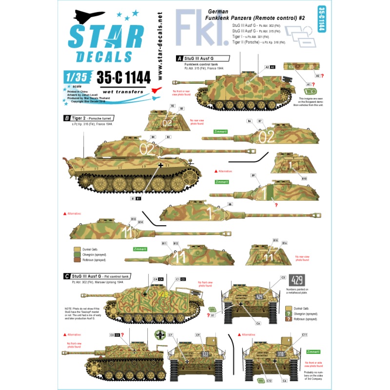 1/35 German Funklenk (Fkl) Tanks #2 Remote Controlled Tank Units,Tiger I, T2 and StuG III Ausf G