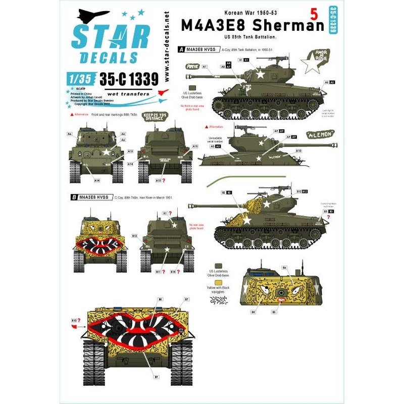 1/35 Korean War 1950-53 M4A3E8 Sherman # 5 US 89th Tank Battalion