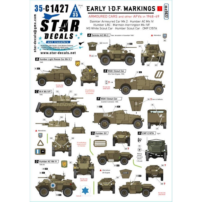 1/35 Modern Israel Early IDF Vehicles #1 1948-49 Armored Cars Daimler/Humber/M3A1, etc.