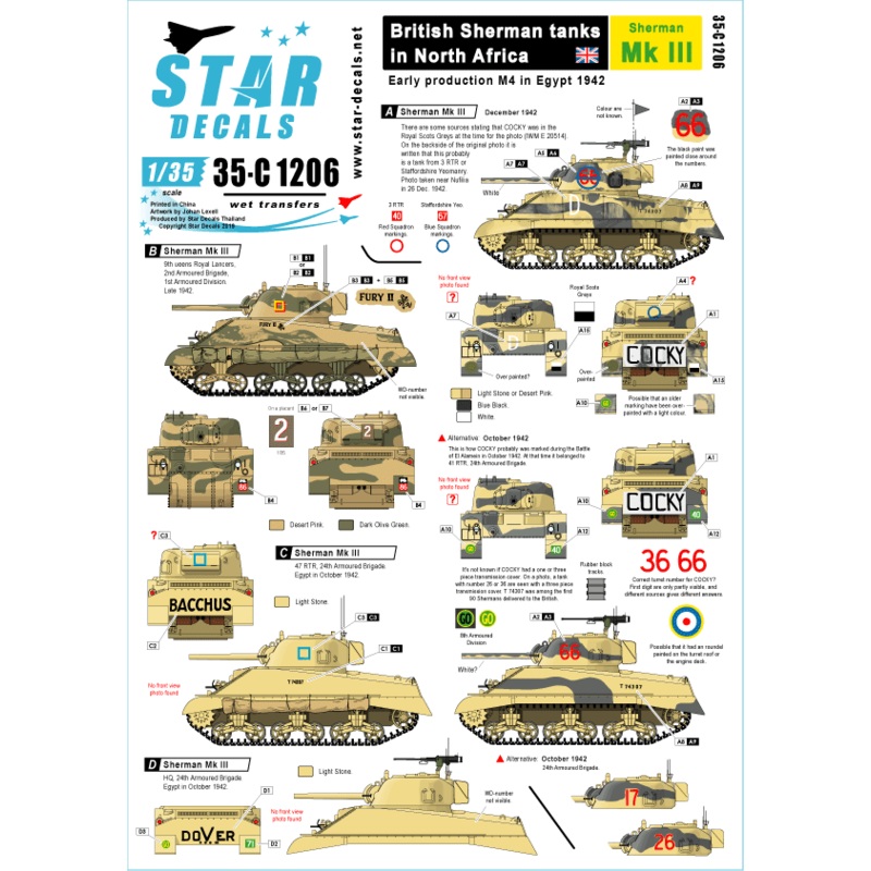 1/35 Sherman Mk III British Sherman Tanks in North Africa Early Production M4 in Egypt 1942
