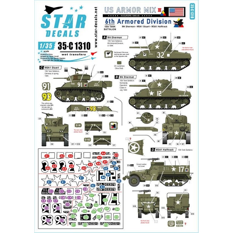 1/35 WW.II US Army AFV Special # 3 European Front 6th Panzer Division M4 Sherman / M5A1 Stuart / M3A1 Half Track