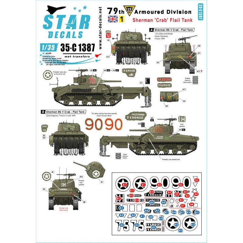 1/35 WWII British Sherman Club Flail Mine Clearing Tank 79th Armored Division Sherman Mk.V Modified Vehicle