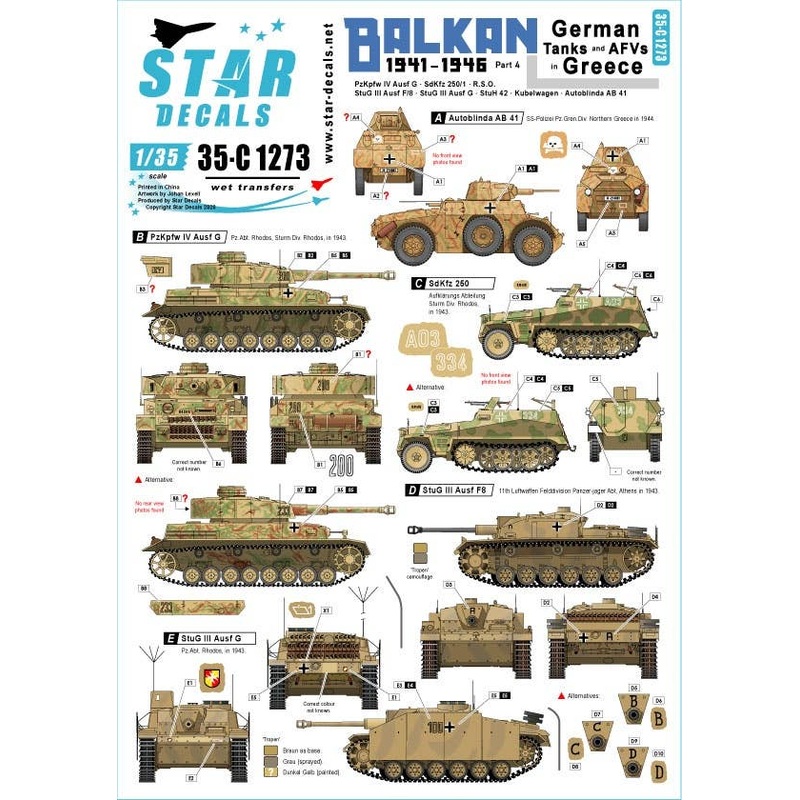 1/35 Balkan WW2 #4 German Tanks and AFVs in Greece After 1941 Including Sturm-Division Rhodos