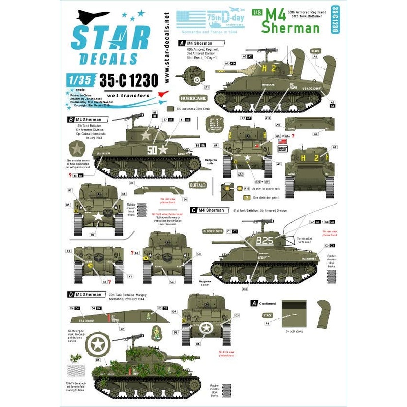 1/35 US M4 Sherman 75th-D-Day-Special Normandy and France in 1944