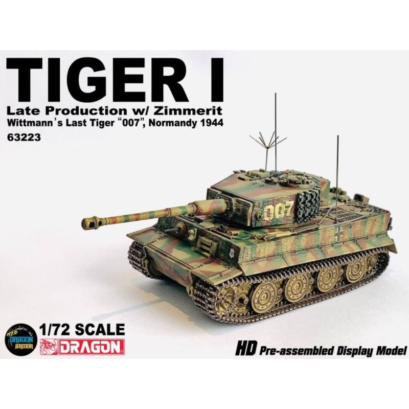 1/72 WW.II German Army Tiger I Late Production Type Zimmerit Coating Included Wittmann Last Tiger 007 Car Normandy 1944 Completed Product