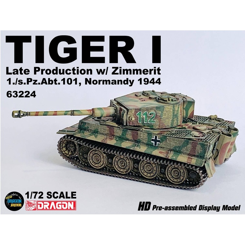 1/72 WW.II German Army Tiger I Late Production Zimmerit Coating 101st Heavy Tank Battalion No.112 Normandy 1944 Finished Product